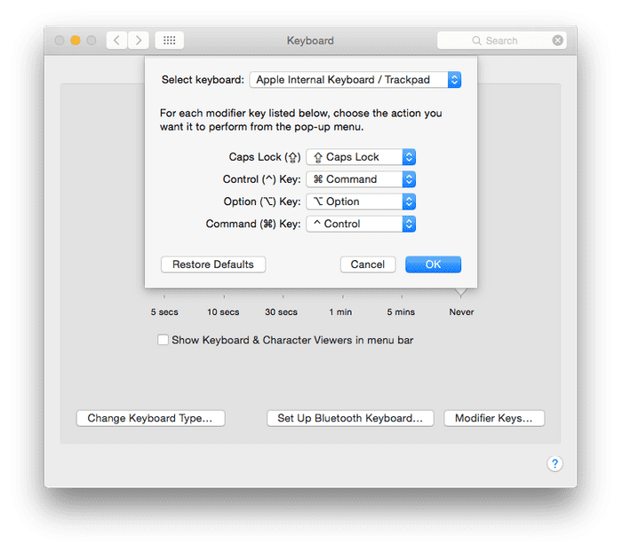 Swap Cmd and Ctrl keys